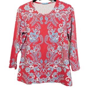 J. J McLaughlin Top Signature Tee Catalina Cloth Pink Blue Floral Printed M